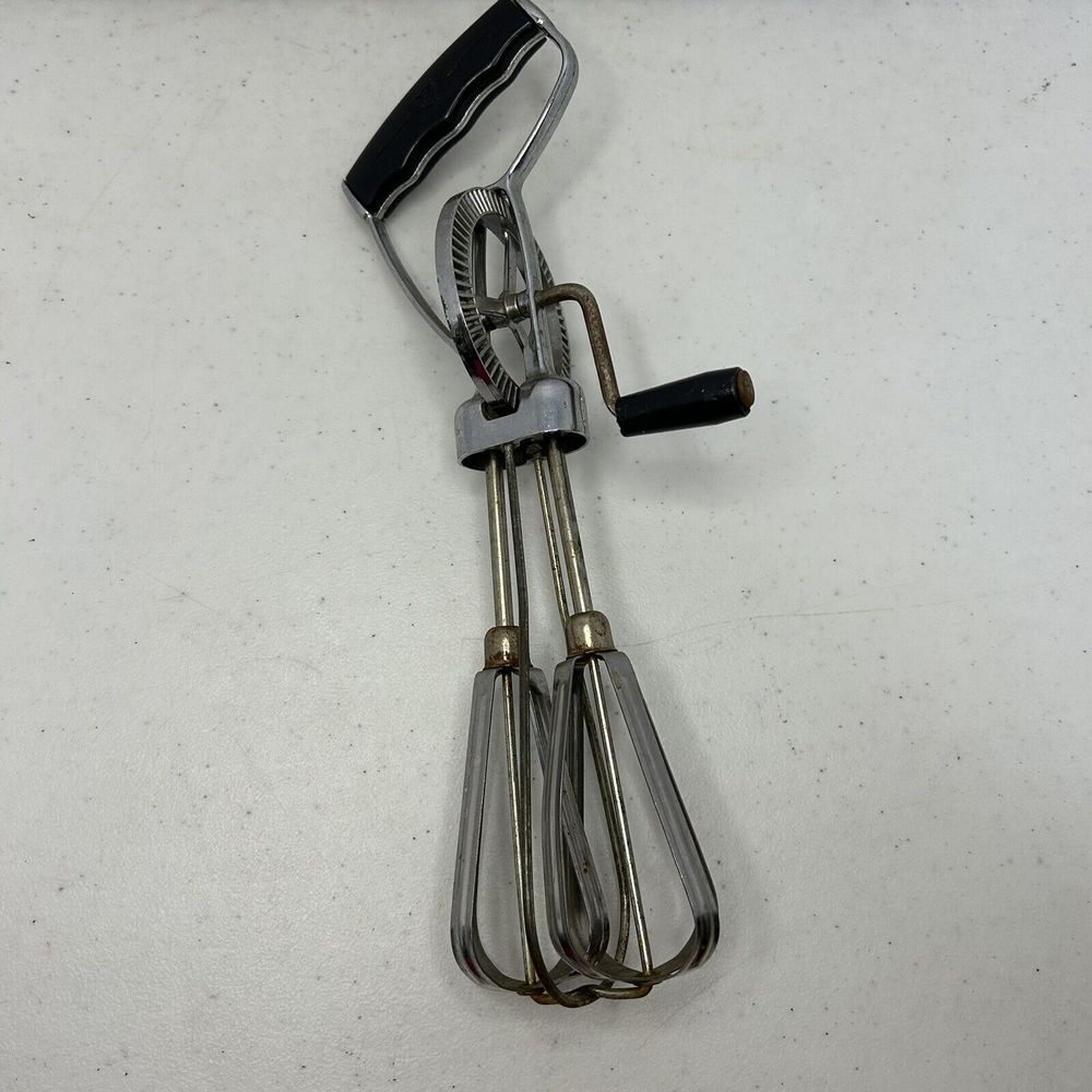 Hand Mixer Egg Beater Crank Mixing Stainless‎ Steel Offset Tilt Handle Black